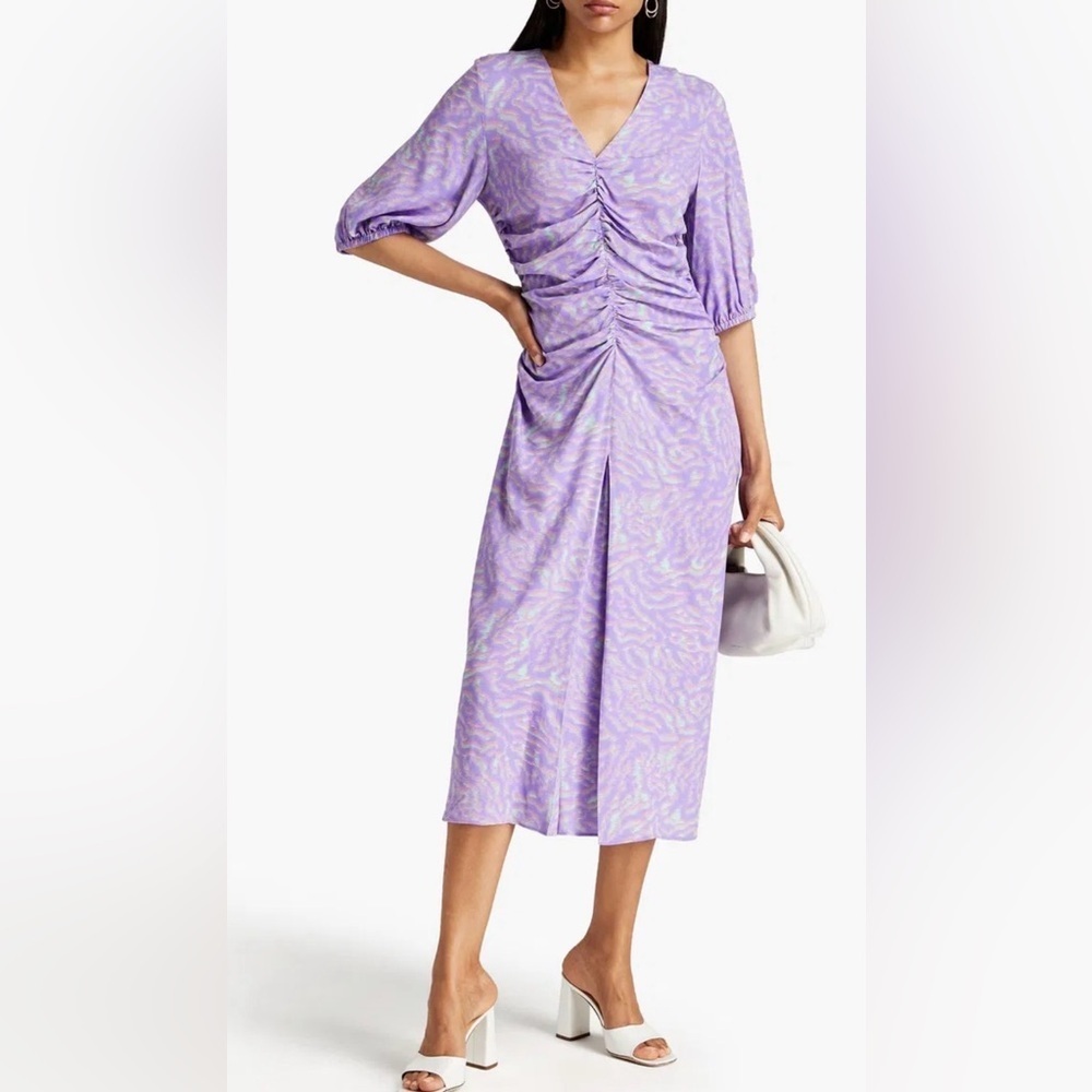 PAUL SMITH Ruched Printed Woven Midi Dress size 48 or XL new with tag